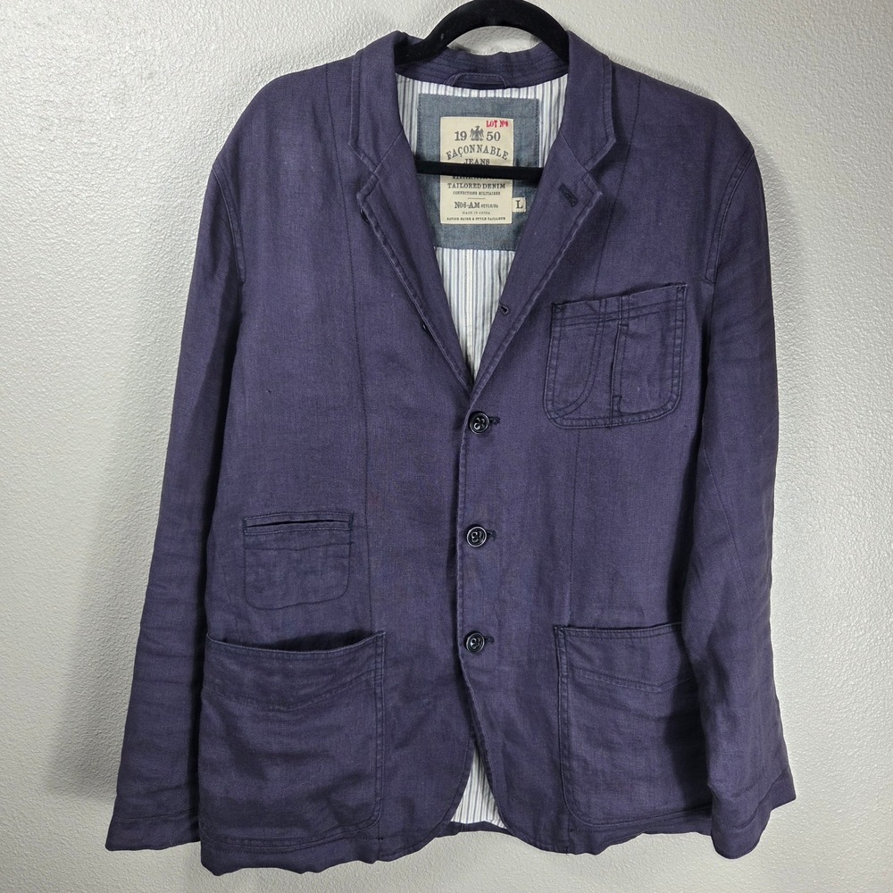 Façonnable Jeans 1950 Men's Large Linen Blazer Indigo Navy Tailored Jacket